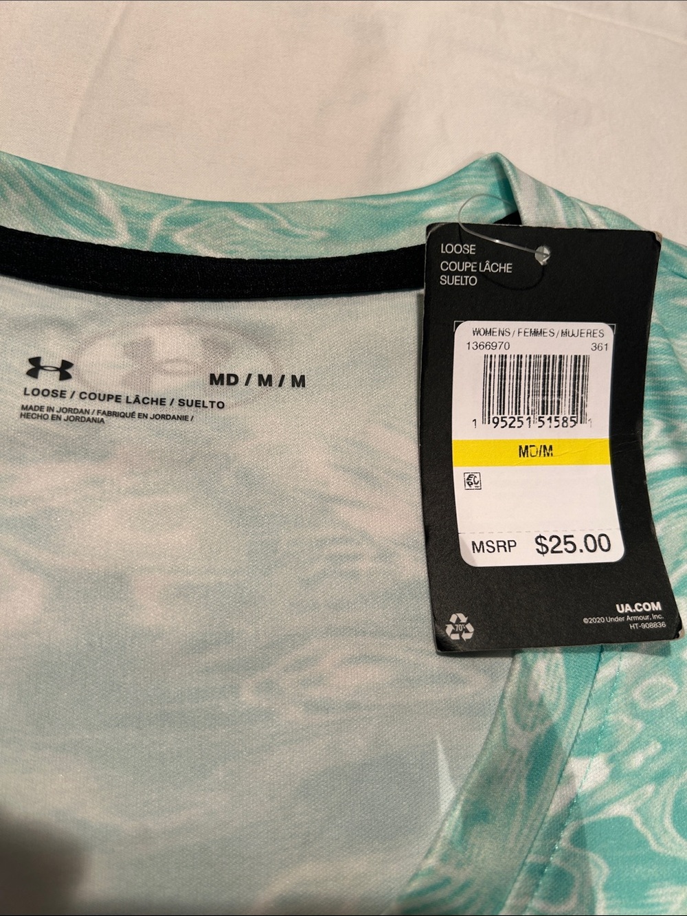 Aqua Marbled V-Neck Performance Tee Athleisure Breathable Quick Dry Lightweight - Picture 7 of 7